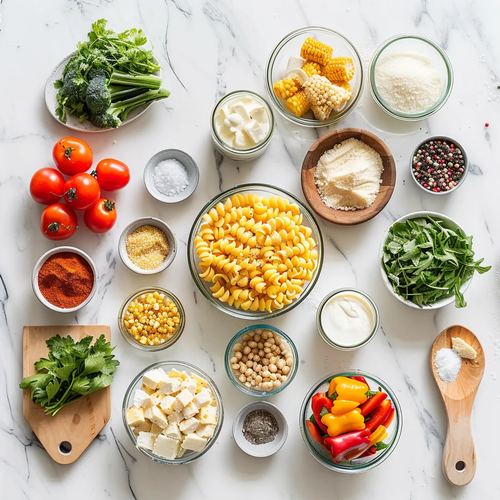 Creamy Street Corn Pasta Salad Rich ingredients