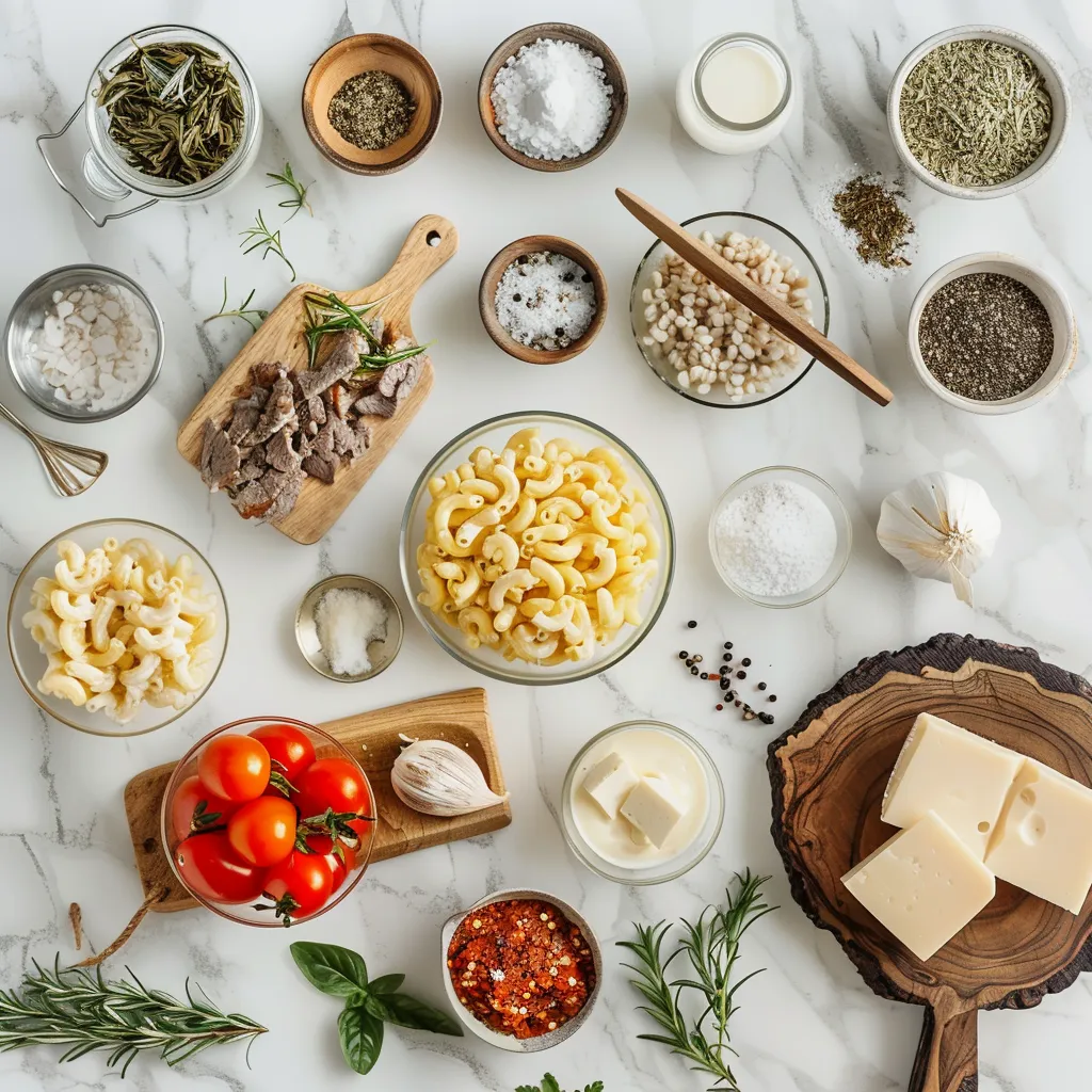 Exquisite High Protein Creamy Philly Cheesesteak Mac and Cheese ingredients