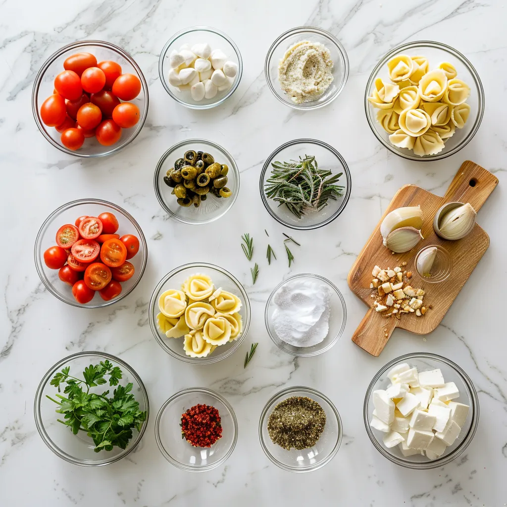 Greek Tortellini Salad Fresh ingredients