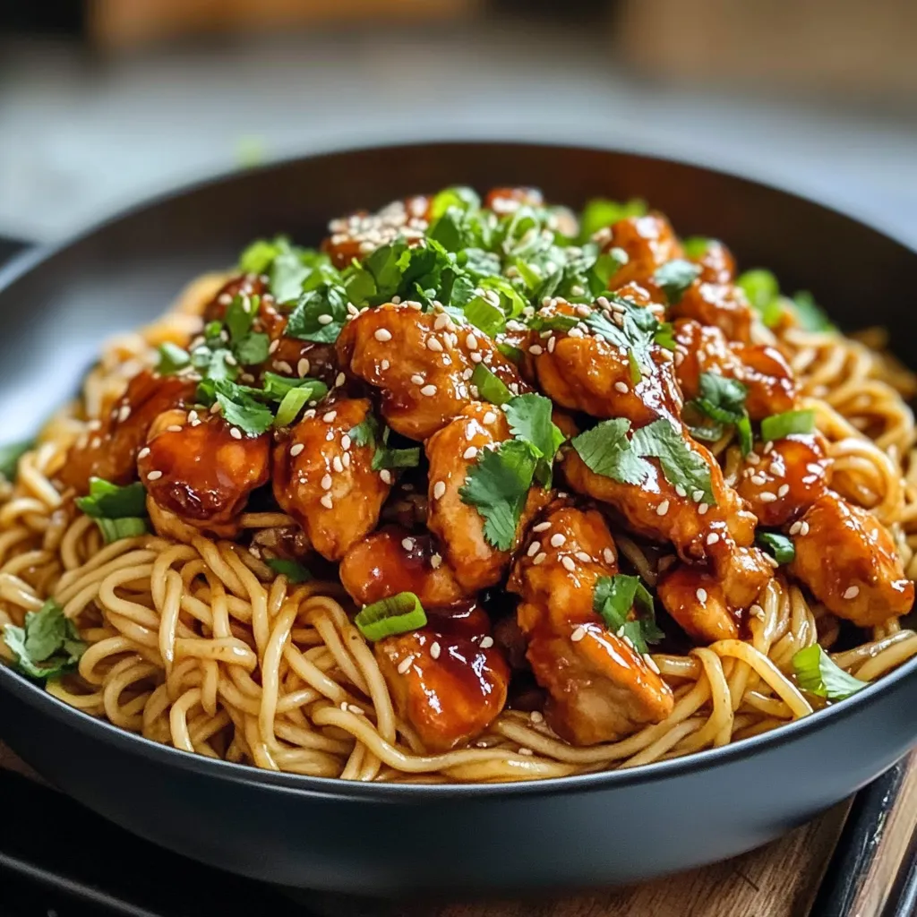 High Protein Sticky Garlic Chicken Noodles Savory