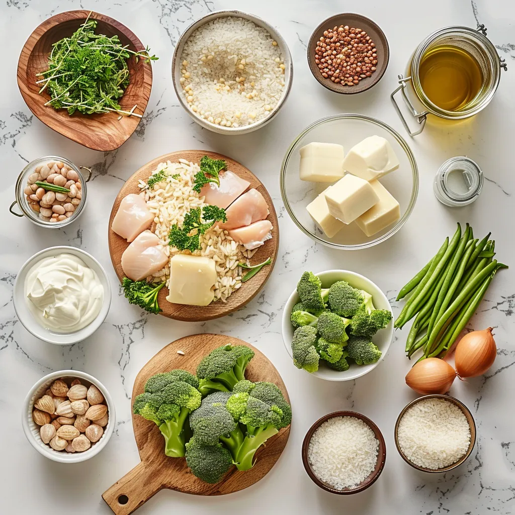 One Pot Cheesy Chicken Broccoli and Rice Luscious ingredients