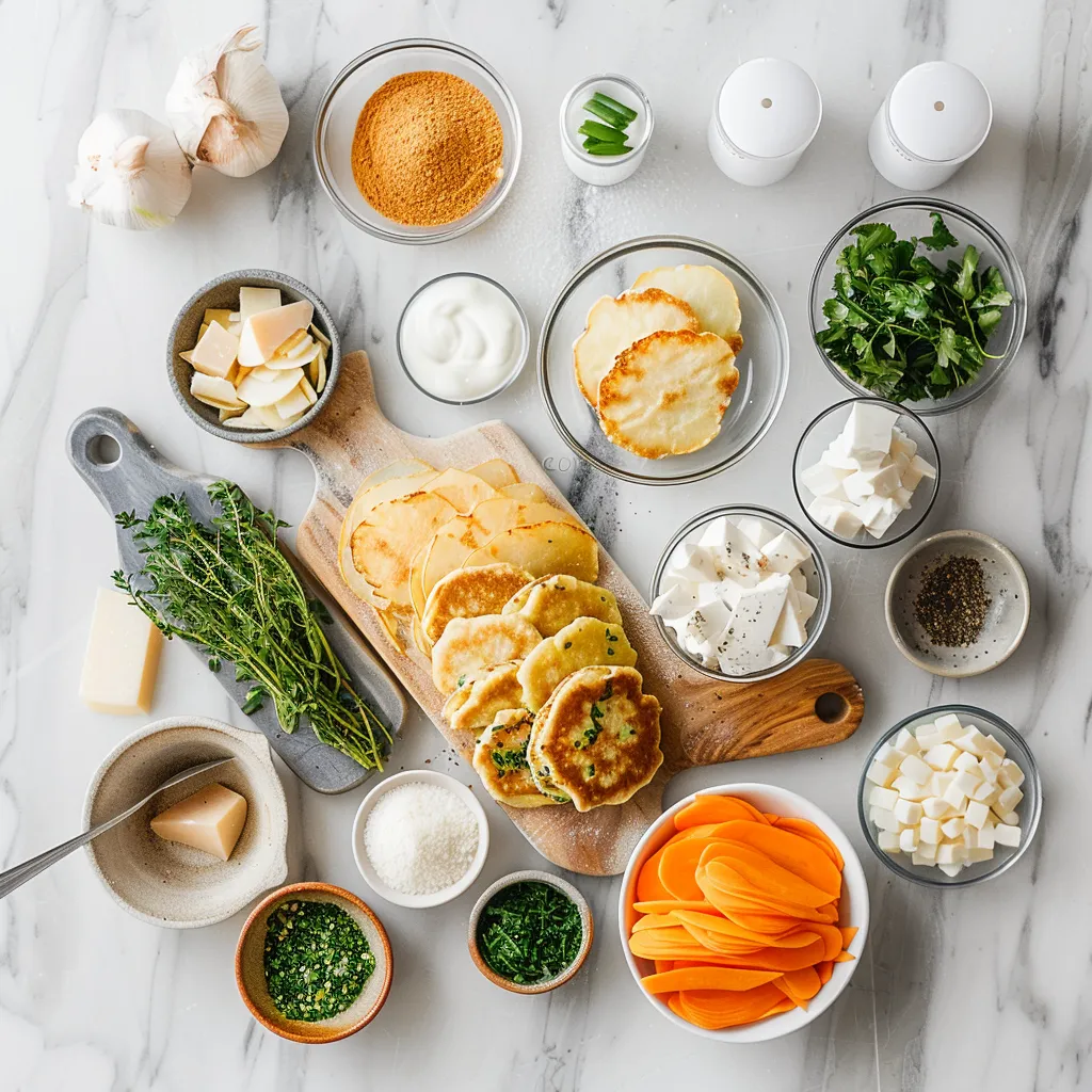 Potato and Onion Cheese Pancakes Golden ingredients