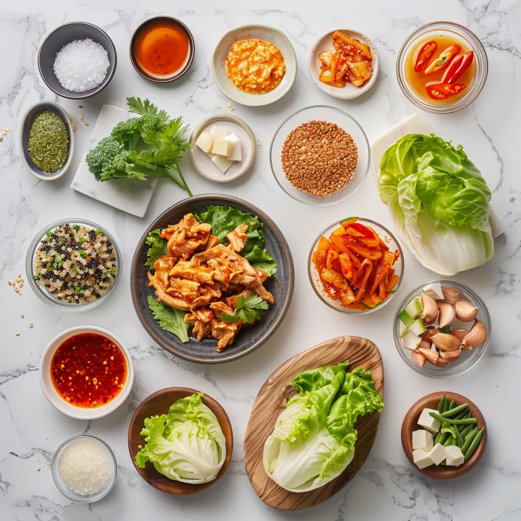 Sweet and Spicy Pork Lettuce Wraps Rich ingredients