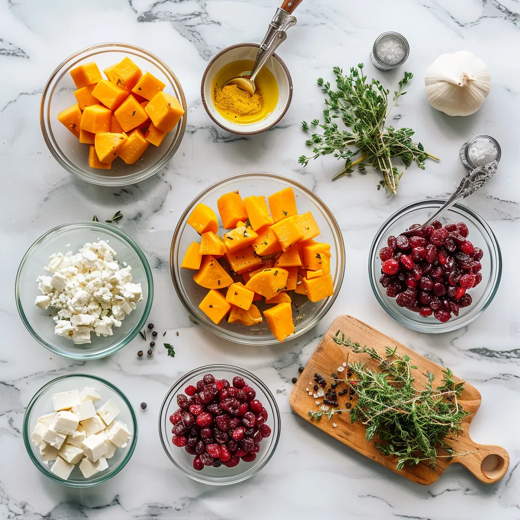 Yummy Roasted Butternut Squash with Cranberries and Feta ingredients