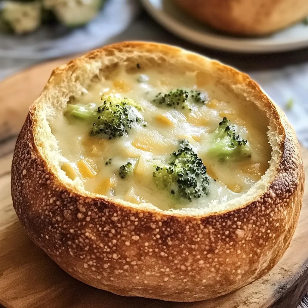 Zesty Classic Broccoli Cheddar Soup in Bread Bowl