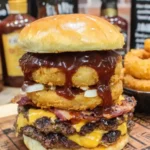 Foolproof BBQ Bacon Burger with Sam Adams Beer-Battered Onion Rings Recipe — Indulgent & Totally Irresistible