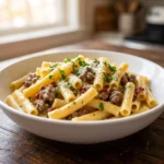 Creamy Slow Cooker Garlic Beef Pasta Recipe for Easy Cozy Crockpot Dinners | Comfort Food