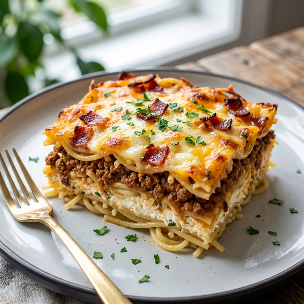 Creamy Million Dollar Spaghetti Casserole Recipe with Cheesy Bacon Crust Made Easy | Comfort Food Dinner