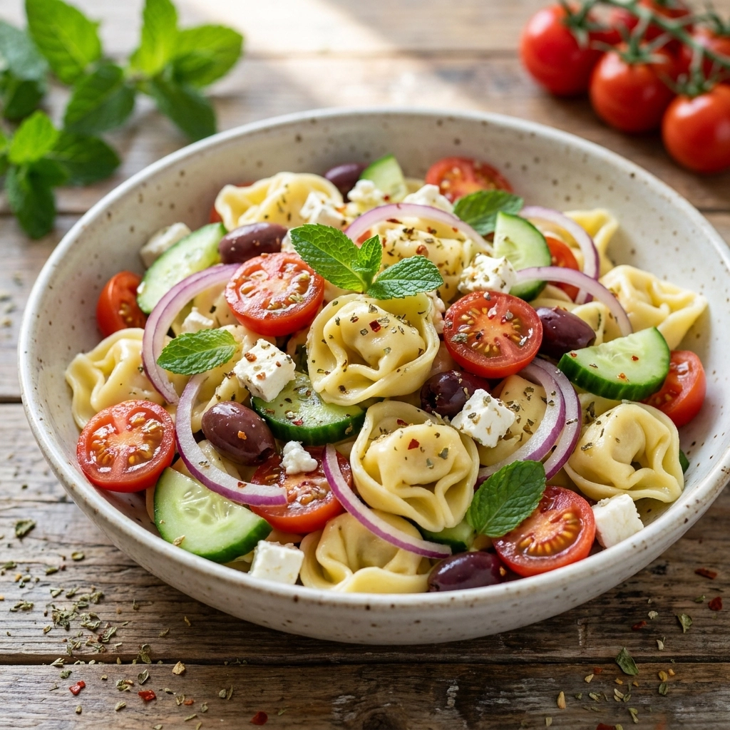 Fresh Greek Tortellini Pasta Salad Recipe Easy Homemade Feta Twist | Summer Pasta Salad