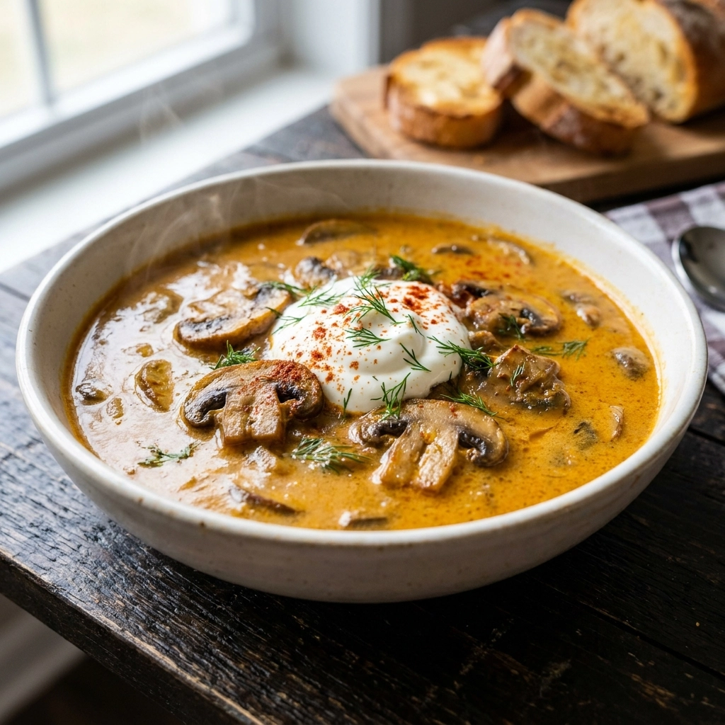Hearty Hungarian Mushroom Soup with Smoked Paprika | Creamy Mushroom Soup Recipe