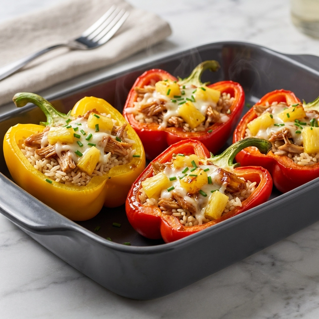 Teriyaki Pineapple Chicken Rice Stuffed Peppers Delight | Easy Dinner Idea