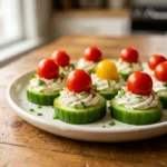 Refreshing Cucumber Bites with Herbed Cream Cheese and Cherry Tomato | Easy Party Appetizer