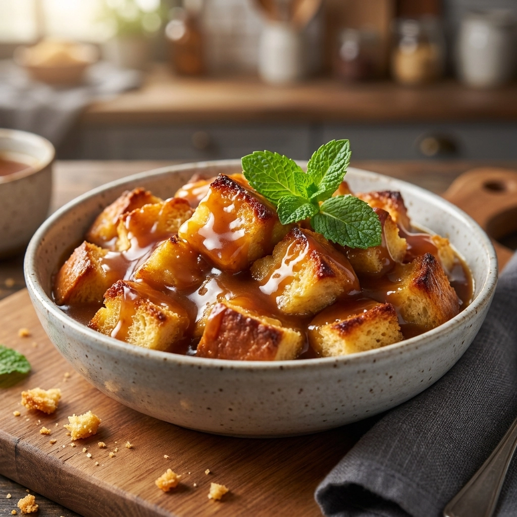 Creamy Crockpot Bread Pudding Recipe with Easy Homemade Caramel Sauce | Cozy Dessert