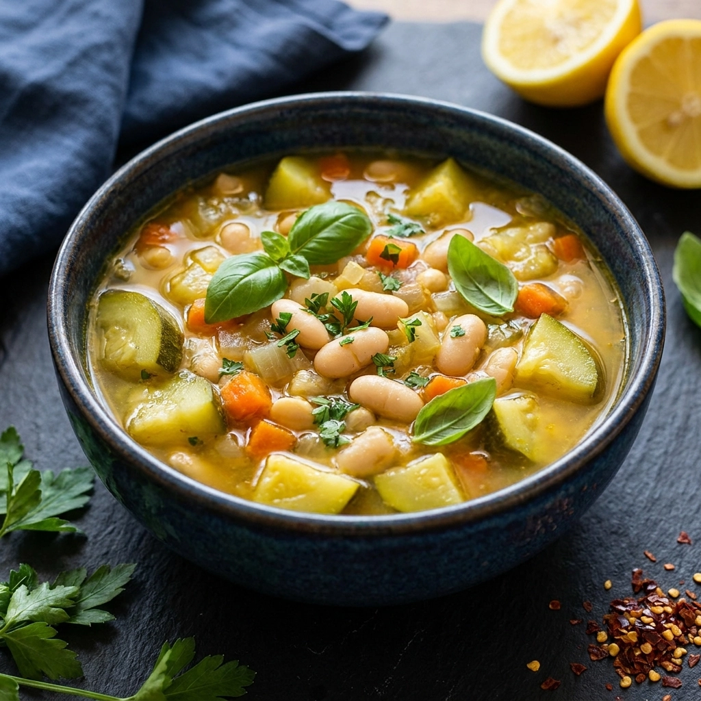 Hearty Chunky Zucchini Soup with White Beans | Healthy Vegetarian Soup Recipe