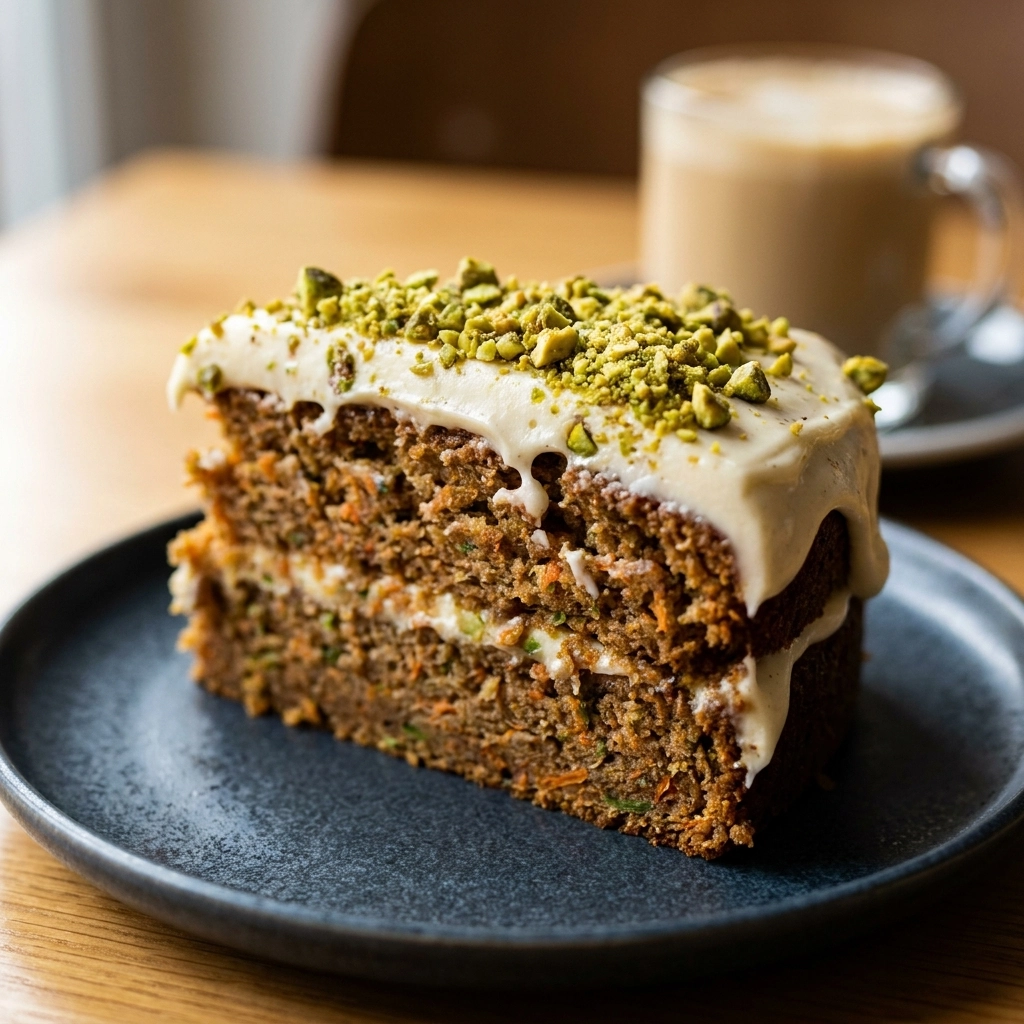 Carrot Zucchini Cake With Cardamom Cream Cheese Frosting And Pistachio Crumble | Easy Vegetable Cake