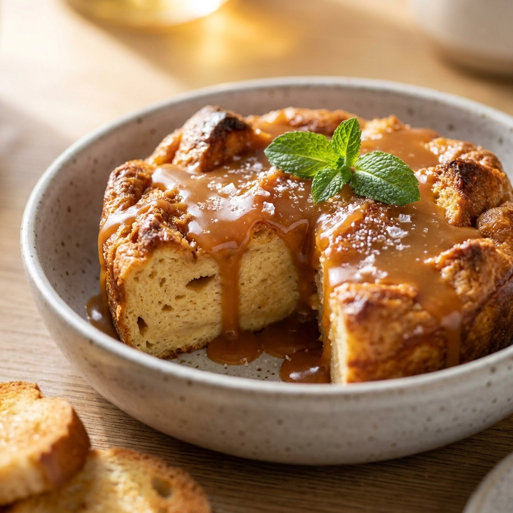 Creamy Crockpot Bread Pudding Recipe with Easy Homemade Caramel Sauce | Cozy Dessert