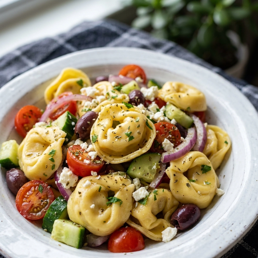 Fresh Greek Tortellini Pasta Salad Recipe Easy Homemade Feta Twist | Summer Pasta Salad