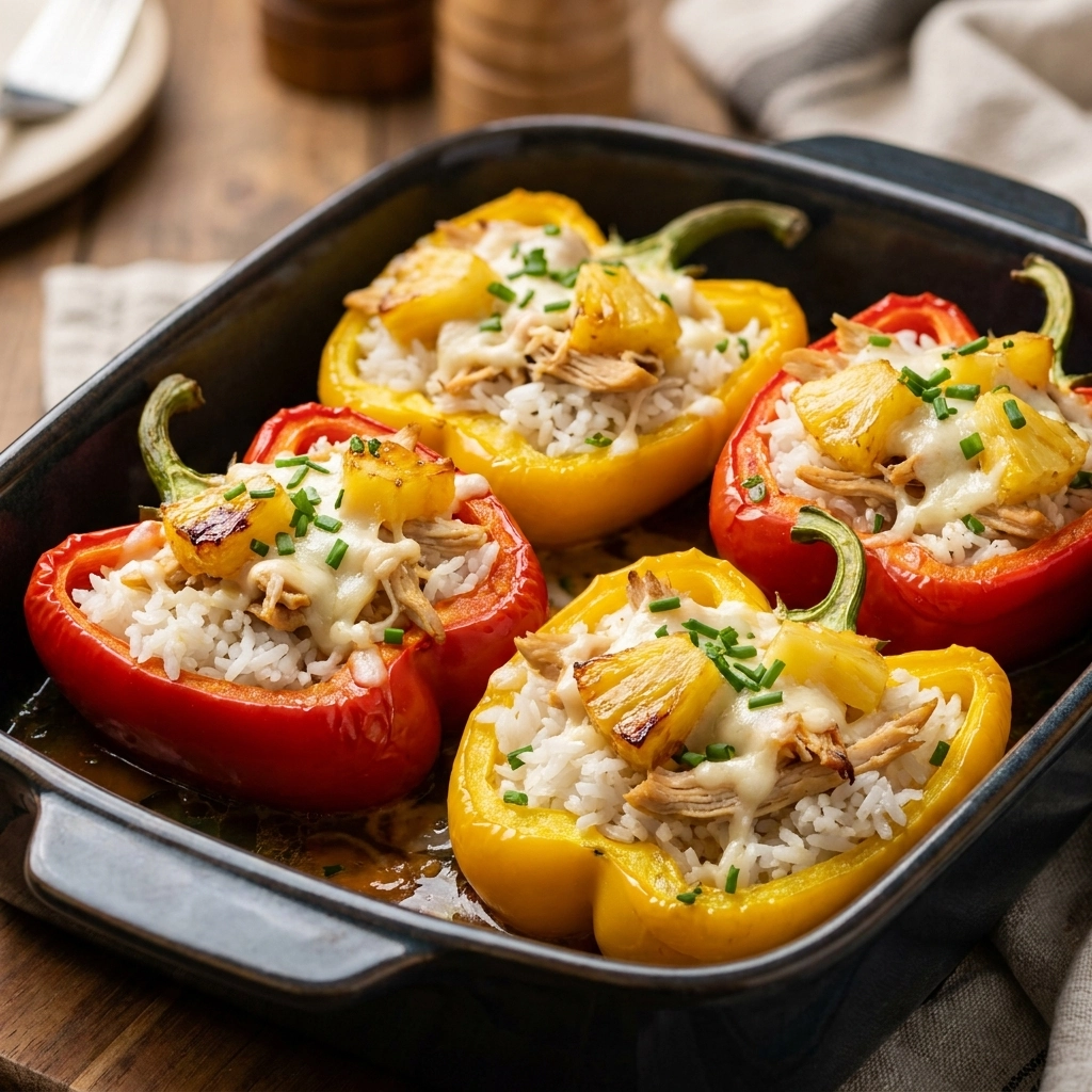Teriyaki Pineapple Chicken Rice Stuffed Peppers Delight | Easy Dinner Idea