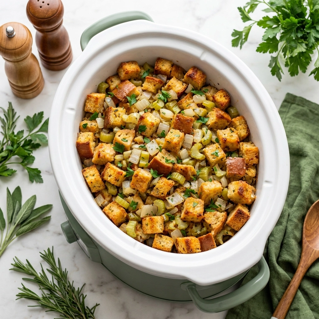 Savory Slow Cooker Stuffing with Herbed Butter | Easy Thanksgiving Side Dish