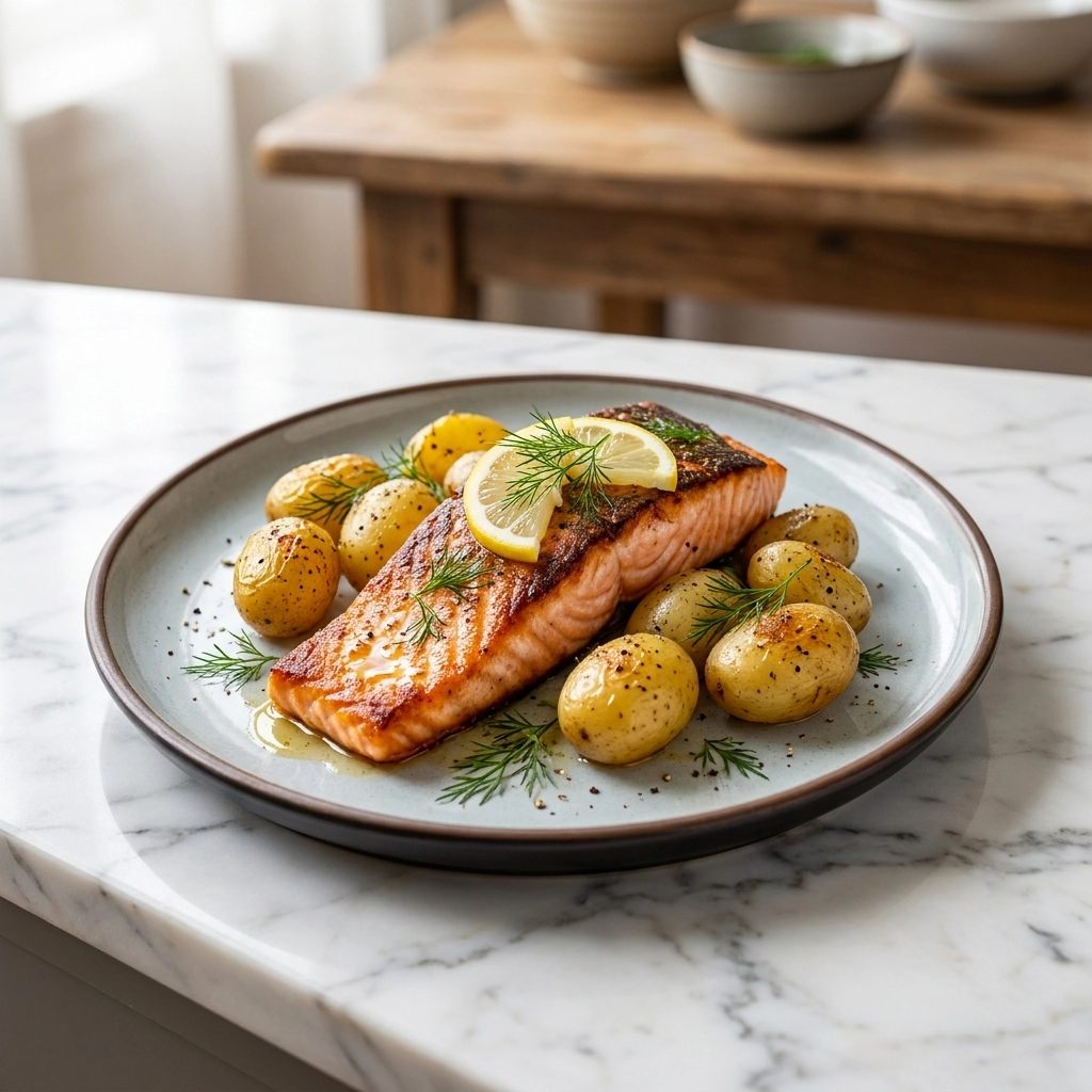 Lemon Dill Salmon Potato Skillet | Easy One Pan Salmon and Potato Dinner
