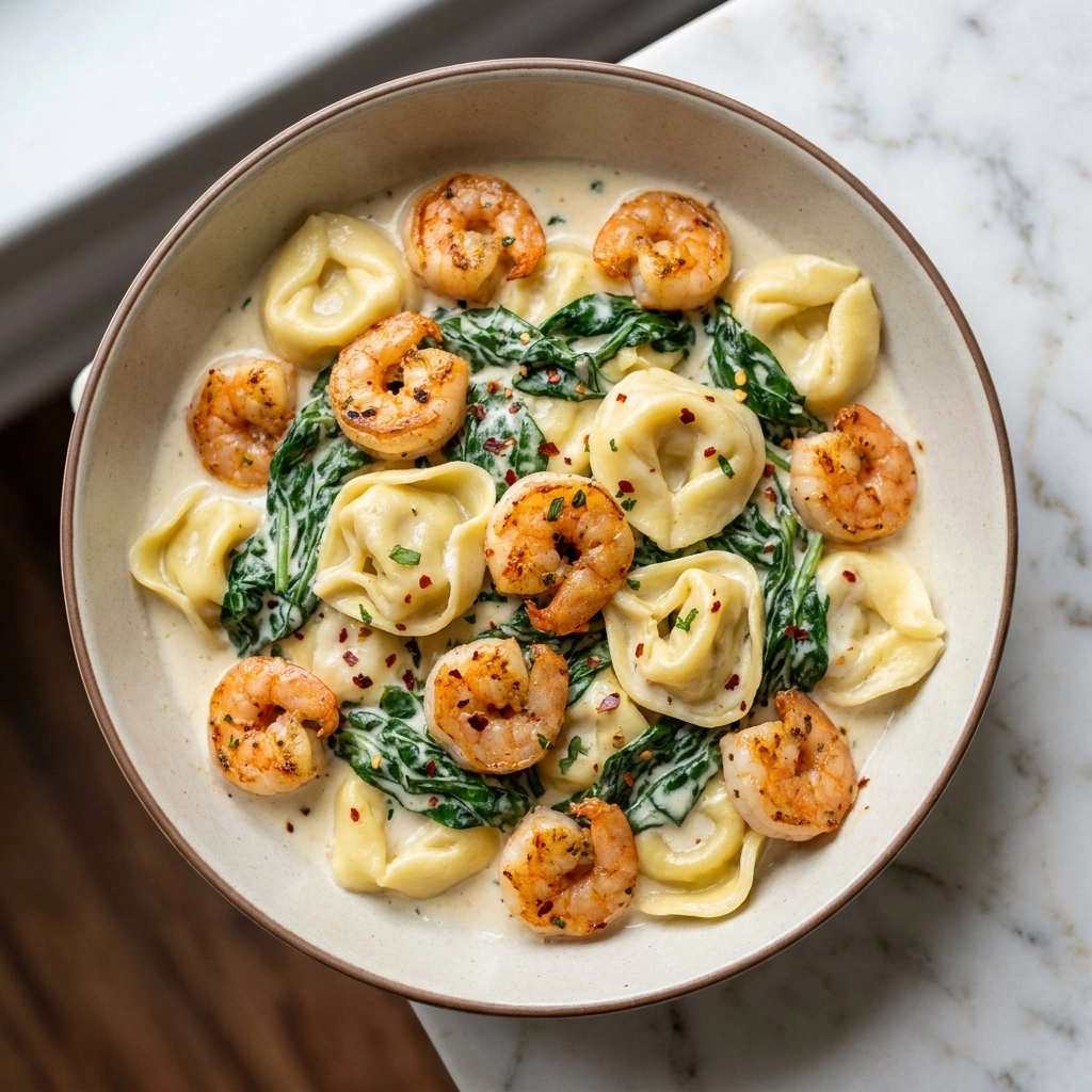 Creamy Shrimp Spinach Tortellini | Easy Garlic Shrimp Pasta Dinner