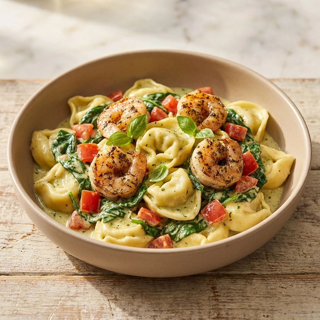 Creamy Shrimp Spinach Tortellini | Easy Garlic Shrimp Pasta Dinner