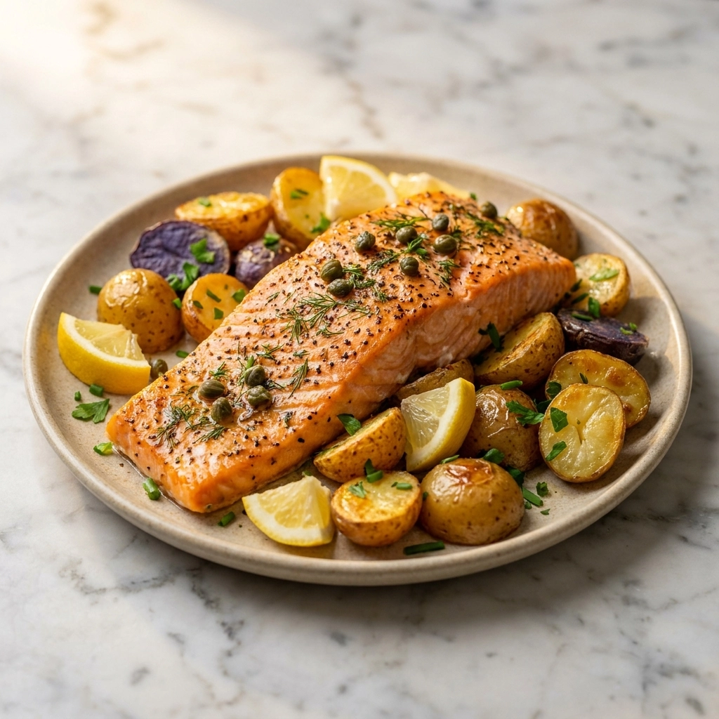 Lemon Dill Salmon Potato Skillet | Easy One Pan Salmon and Potato Dinner